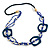 Long Multi-strand Dark Blue/ Electric Blue Ceramic/ Wooden Bead, Acrylic Ring Necklace - 90cm L
