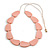 Pastel Pink Geometric Wood Bead White Cotton Cord Long Necklace - 100cm L/ Adjustable - view 3
