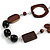 Long Wood, Glass, Ceramic Bead Blue Suede Cord Necklace in Brown - 84cm Long - view 3