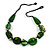 Statement Cluster Ceramic, Wood Bead Necklace with Black Cotton Cord (Green) - 60cm L