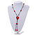 Red Glass Heart Pendant on Black Cotton Cord with Ceramic and Metal Beads Necklace - 64cm Long/ 15cm Tassel - view 2