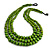 Statement Layered Wood Bead Necklace in Lime Green - 70cm Long
