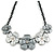 Metallic White/ Metallic Silver Matte Enamel Floral Necklace In Black Tone - 40cm L/ 6cm Ext