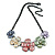 Pastel Multicoloured Matte Enamel Floral Necklace In Black Tone - 40cm L/ 6cm Ext - view 5
