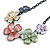 Pastel Multicoloured Matte Enamel Floral Necklace In Black Tone - 40cm L/ 6cm Ext - view 3