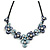 Violet Blue/ Light Blue Metallic Matte Enamel Flower Cluster Clear Crystal Necklace In Black Tone - 42cm L/ 5cm Ext