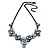 Violet Blue/ Light Blue Metallic Matte Enamel Flower Cluster Clear Crystal Necklace In Black Tone - 42cm L/ 5cm Ext - view 5