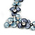 Violet Blue/ Light Blue Metallic Matte Enamel Flower Cluster Clear Crystal Necklace In Black Tone - 42cm L/ 5cm Ext - view 3