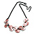 Pastel Pink Matte Enamel Leaf Necklace In Black Tone - 40cm L/ 6cm Ext - view 4