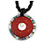 Round Shell Pendant with Twisted Glass Bead Necklace in Black/ Red/ White - 44cm L/ 50mm Diameter