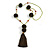Dark Olive Pom Pom, Glass Bead, Tassel Long Necklace - 88cm L/ 17cm Tassel - view 8