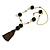 Dark Olive Pom Pom, Glass Bead, Tassel Long Necklace - 88cm L/ 17cm Tassel - view 3