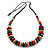 Red/ Natural/ Teal Wood Button/ Round Bead Black Cotton Cord Necklace - 80cm Max Lenght - Adjustable