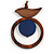 Brown/ Dark Blue Bird and Circle Wooden Pendant Cotton Cord Long Necklace - 84cm L/ 10cm Pendant