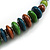 Lime Green/ Teal/ Brown  Wood Button/ Round Bead Black Cotton Cord Necklace - 80cm Max Lenght - Adjustable - view 4