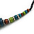 Lime Green/ Teal/ Brown  Wood Button/ Round Bead Black Cotton Cord Necklace - 80cm Max Lenght - Adjustable - view 5