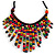 Statement Multicoloured Wooden Bead Fringe Black Cotton Cord Necklace - Adjustable - view 3