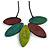 Purple/ Teal/ Olive Green Wood Leaf with Black Cotton Cord Necklace - 100cm Long - Adjustable