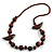Dark Brown Wood Bead Bird Long Necklace - 80cm Long