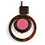 Brown/ Pink Double Circle Wooden Pendant Brown Cotton Cord Long Necklace - 80cm L/ 10cm Pendant - Adjustable
