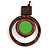 Brown/ Grass Green Double Circle Wooden Pendant Brown Cotton Cord Long Necklace - 80cm L/ 10cm Pendant - Adjustable