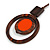 Brown/ Orange Double Circle Wooden Pendant Brown Cotton Cord Long Necklace - 80cm L/ 10cm Pendant - Adjustable - view 5