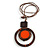 Brown/ Orange Double Circle Wooden Pendant Brown Cotton Cord Long Necklace - 80cm L/ 10cm Pendant - Adjustable - view 3