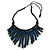 Statement Dark Blue Wooden Bead Fringe Black Cotton Cord Necklace - Adjustable