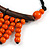 Statement Orange Wooden Bead Fringe Black Cotton Cord Necklace - Adjustable - view 5