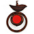 Brown/ Red Bird and Circle Wooden Pendant Cotton Cord Long Necklace - 84cm L/ 10cm Pendant