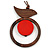 Brown/ Red Bird and Circle Wooden Pendant Cotton Cord Long Necklace - 84cm L/ 10cm Pendant