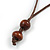 Orange/ Brown Coin Wood Bead Cotton Cord Necklace - 80cm Long - Adjustable - view 6