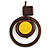 Brown/ Yellow Double Circle Wooden Pendant Brown Cotton Cord Long Necklace - 80cm L/ 10cm Pendant - Adjustable
