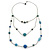 Retro Style Layered Blue Cotton, Acrylic Bead Necklace In Pewter Tone Metal - 74cm L