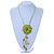 Salad Green Leather Daisy Pendant with Long Cotton Cord - 80cm L - Adjustable - view 2