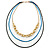 3 Strand, Layered Oval Link, Box Style Chain Necklace In Black/ Light Blue/ Gold Tone - 86cm L