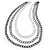 3 Strand, Layered Textured Oval Link Necklace (Black/ Grey/ Light Silver Tone) - 86cm L