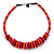 Orange/ Pink/ Red Button, Round Wood Bead Wire Choker Necklace - 42cm L
