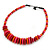 Orange/ Pink/ Red Button, Round Wood Bead Wire Choker Necklace - 42cm L - view 6