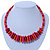 Orange/ Pink/ Red Button, Round Wood Bead Wire Choker Necklace - 42cm L - view 2
