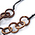 Long Brown Wooden Ring with Black Cotton Cord Necklace - 90cm L - view 6