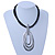 Triple Oval Pendant with Black Leather Cords In Silver Tone - 40cm L/ 5cm Ext - view 2
