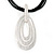 Triple Oval Pendant with Black Leather Cords In Silver Tone - 40cm L/ 5cm Ext - view 3