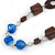 Geometric Blue Resin and Brown Wood Bead with Black Leather Cord Necklace - 88cm L - view 3