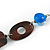 Geometric Blue Resin and Brown Wood Bead with Black Leather Cord Necklace - 88cm L - view 5