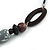 Grey/ Brown Wood Beads with Black Faux Leather Cord Necklace - 70cm L - view 5