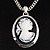 Long Cameo 'Classic Lady' Silver Tone Oval Locket Pendant - 56cm L - view 3