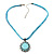 Light Blue Crystal Enamel Medallion Cotton Cord Pendant (Silver Tone) -38cm - view 6