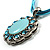 Light Blue Crystal Enamel Medallion Cotton Cord Pendant (Silver Tone) -38cm - view 4