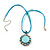 Light Blue Crystal Enamel Medallion Cotton Cord Pendant (Silver Tone) -38cm - view 2